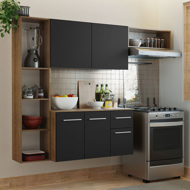 Cocina Compacta 180cm Marron/Negro Easy Madesa