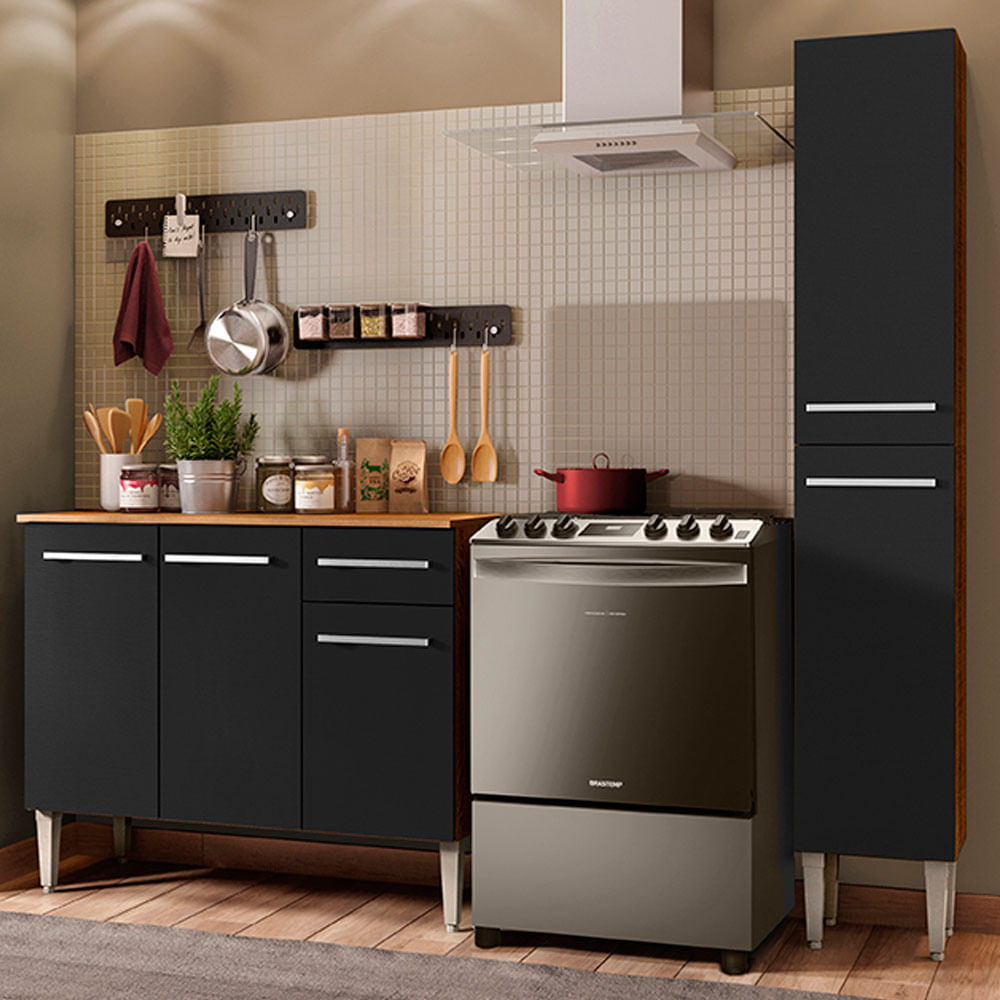 Cocina Compacta 137cm Marrón/Negro Emilly Silver Madesa 01