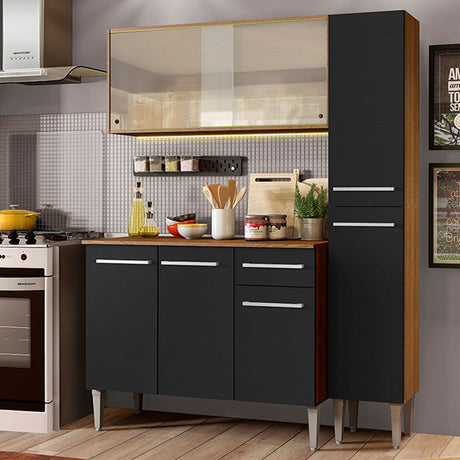 Cocina Compacta 137cm Marrón/Negro Emilly Force Madesa 02