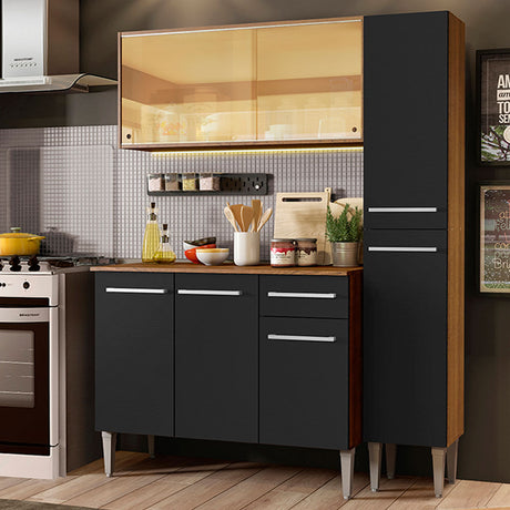 Cocina Compacta 137cm Marrón/Negro Marrón/Negro Emilly Gold Madesa 03