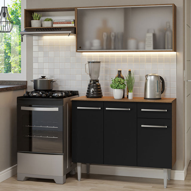 Cocina Compacta 165cm Marrón/Negro Emilly Madesa 03