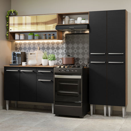 Cocina Integral 229cm Marrón/Negro Emilly Madesa 04