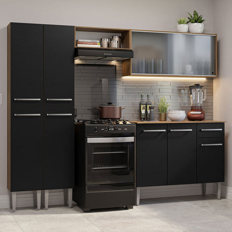 Cocina Integral 229cm Marrón Marrón/Negro Emilly Madesa 05