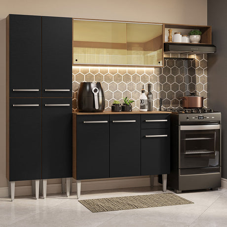 Cocina Integral 229cm Marrón/Negro Emilly Madesa 09