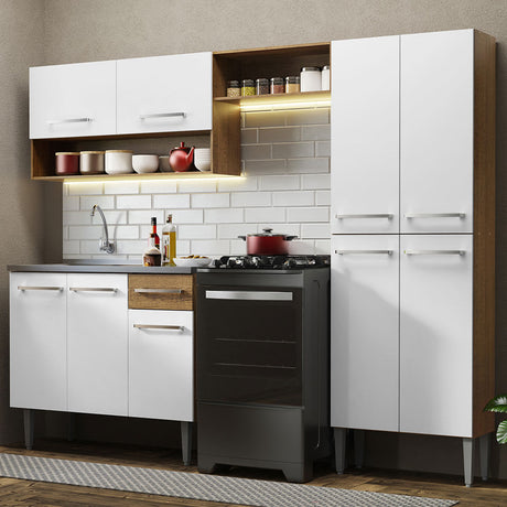 Cocina Integral 229cm Con Fregadero Marrón/Blanco Emilly Madesa 10