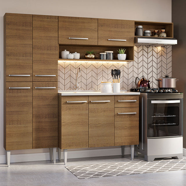 Cocina Integral 229cm Con Fregadero Marrón Emilly Madesa 12