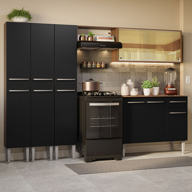 Cocina Integral 261cm Marrón/Negro Emilly Madesa 05