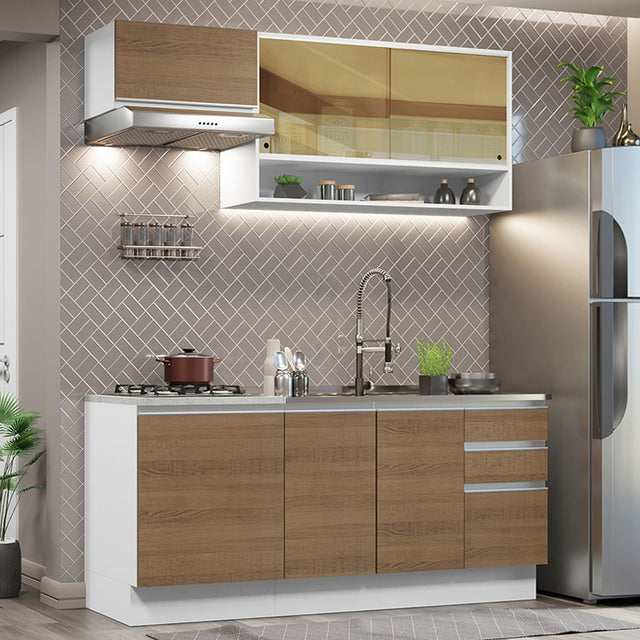 Cocina Compacta 180cm Blanco/Marrón Glamy Madesa 08