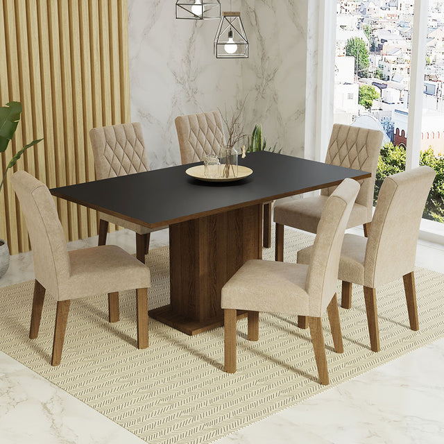 Juego de Comedor Mesa Tablero de Madera 6 Sillas Hanna Madesa - Marrón/Negro/Imperial