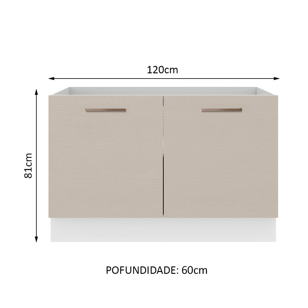 Gabinete Bajo 120 cm 2 Puertas Sin Encimera Blanco/Crema Agata Madesa