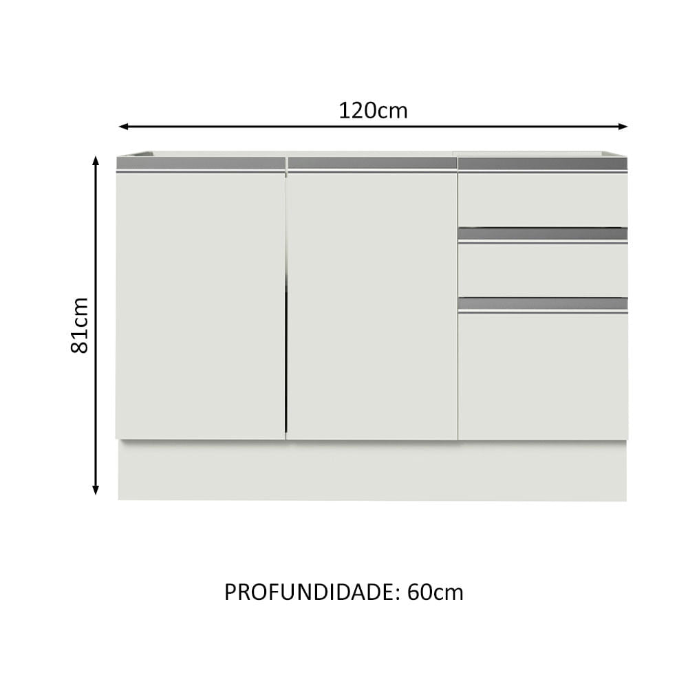 Gabinete Bajo para Fregadero 120 x 60 cm 2 Puertas y 3 Cajones (Sin Encimera) Glamy Blanco