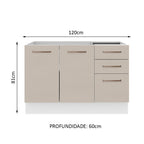 Gabinete Bajo 120 cm 2 Puertas 3 Cajones Sin Encimera Blanco/Crema Agata Madesa