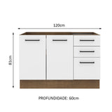 Mueble de Cocina para Fregadero 120 x 60 cm 2 Puertas y 3 Cajones (Sin Encimera) Marrón/Blanco Agata