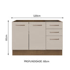 Gabinete Bajo 120 cm 2 Puertas 3 Cajones Sin Encimera Marrón/Crema Agata Madesa