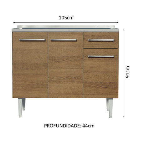 Mueble de Cocina 3 Puertas y 1 Cajón 105cm Marrón Emilly Madesa