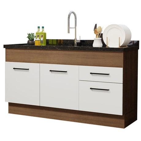 Mueble de Cocina Para Fregadero Madesa Agata 150 cm 2 Puertas y 2 Cajones (Sin Tablero Ni Fregadero) Marrón/Blanco