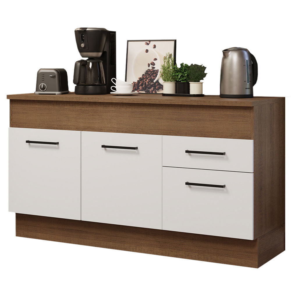 Mueble de Cocina para Fregadero 150 cm 2 Puertas y 2 Cajones (Con Encimera) Marrón/Blanco Agata