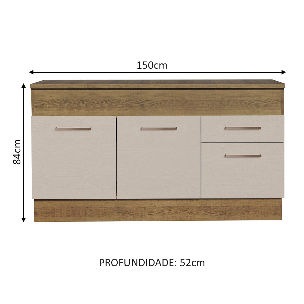 Mueble de Cocina para Fregadero 150 cm 2 Puertas y 2 Cajones (Con Encimera) Marrón/Crema Agata