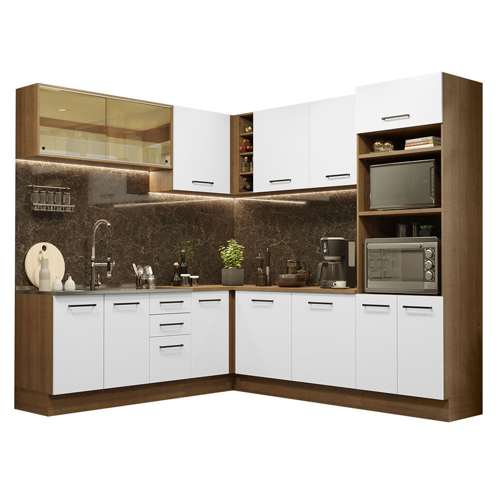 Cocina Integral Esquinera 459cm Marrón/Blanco Agata 01