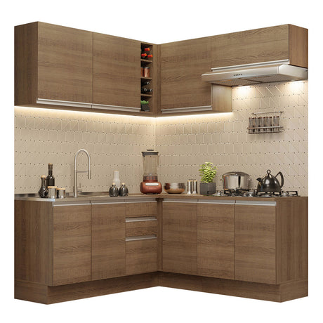 Cocina Integral Esquinera 349cm Marrón Glamy Madesa 03