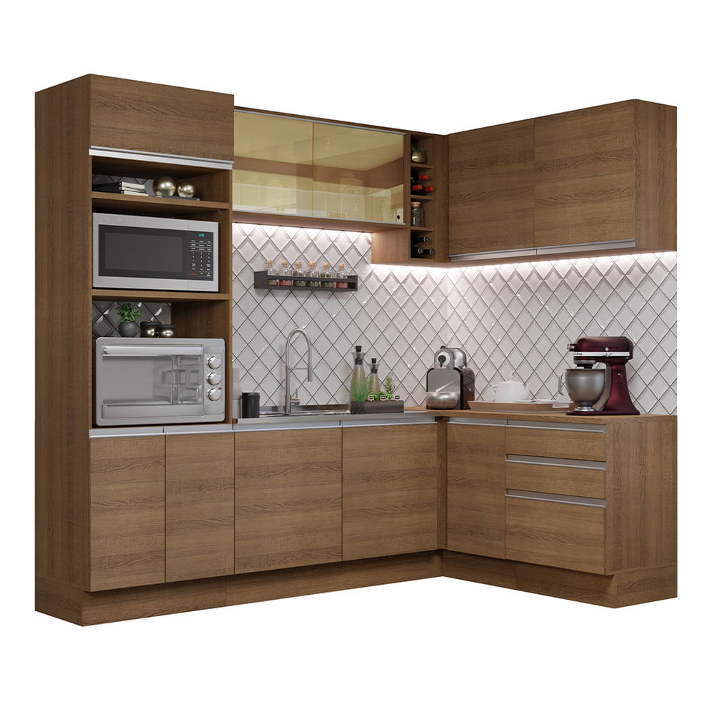 Cocina Integral Esquinera 399cm Marrón Glamy 02