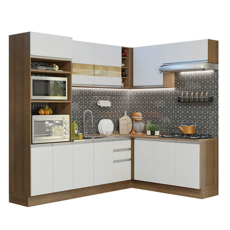 Cocina Integral Esquinera 419cm Marrón/Blanco Glamy Madesa 01