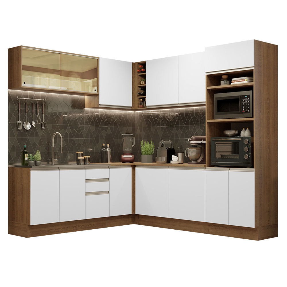 Cocina Integral Esquinera 459cm Marrón/Blanco Glamy 01