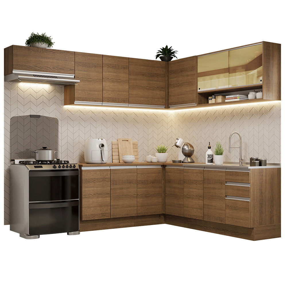 Cocina Integral Esquinera 469cm Marrón Glamy Madesa 01