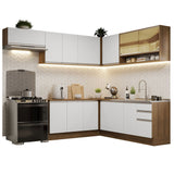 Cocina Integral Esquinera 469cm Marrón/Blanco Glamy Madesa 01