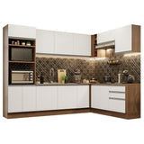 Cocina Integral Esquinera 479cm Marrón/Blanco Glamy Madesa 01