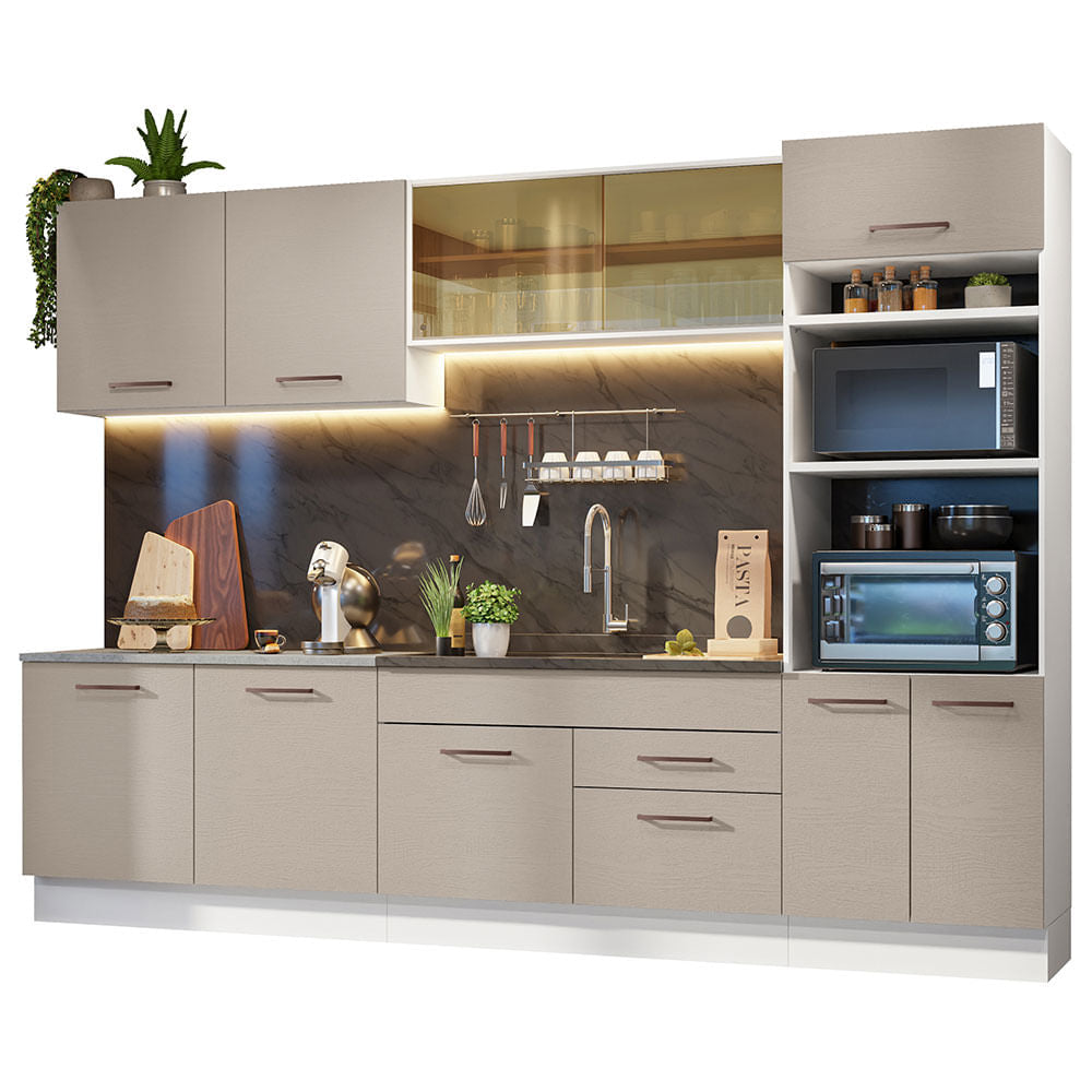 Cocina Integral 310 cm Blanco/Crema Agata 01