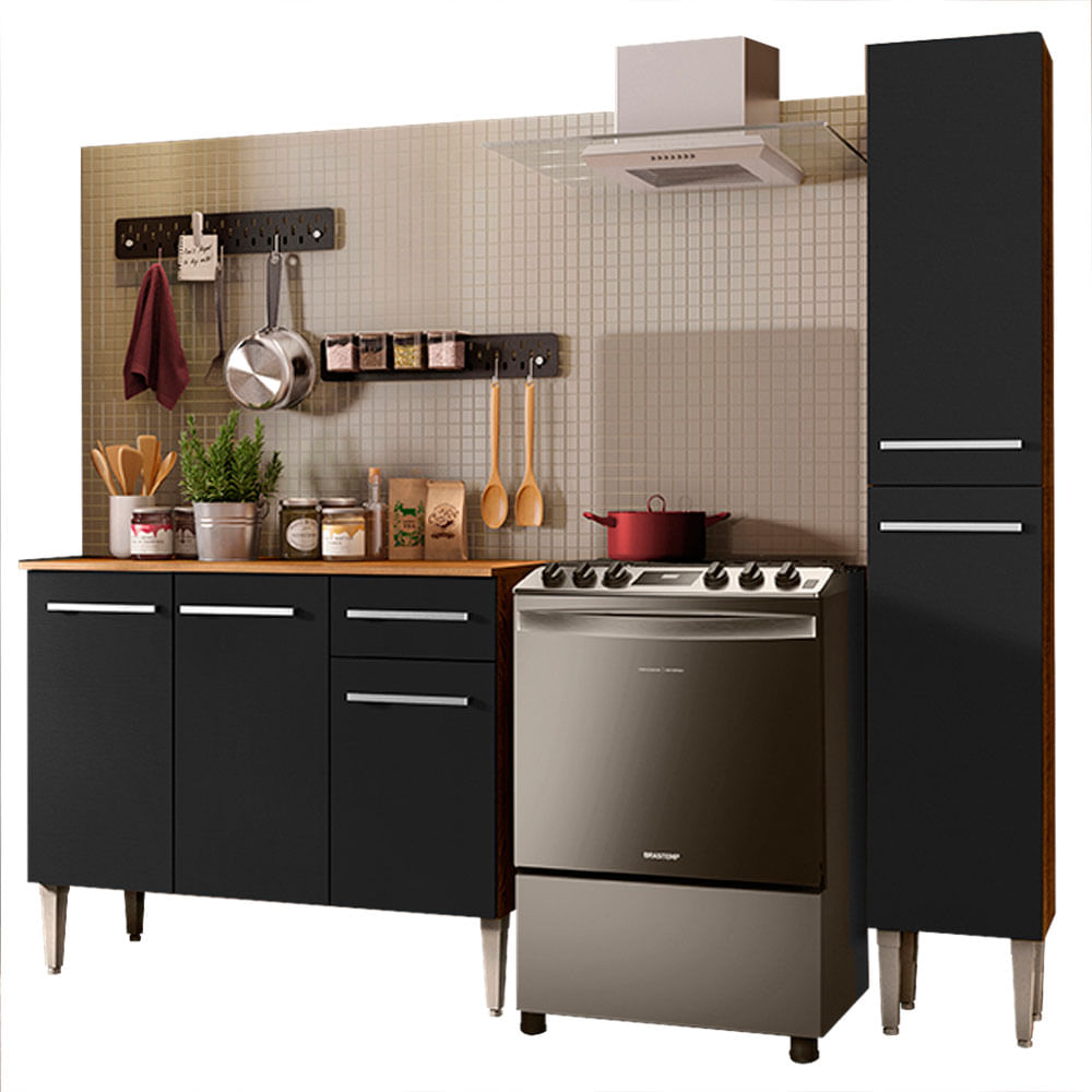 Cocina Compacta 137cm Marrón/Negro Emilly Silver Madesa 01