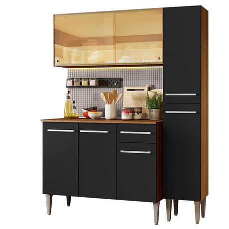 Cocina Compacta 137cm Marrón/Negro Marrón/Negro Emilly Gold Madesa 03