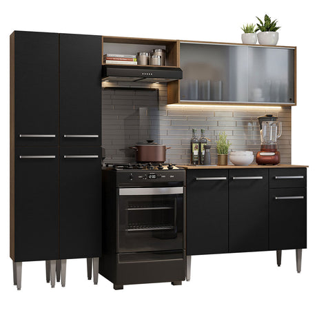 Cocina Integral 229cm Marrón Marrón/Negro Emilly Madesa 05