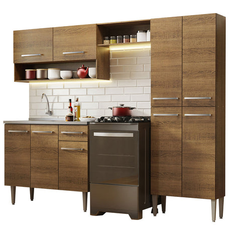 Cocina Integral 229cm Con Fregadero Marrón Emilly Madesa 10