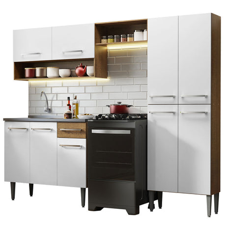 Cocina Integral 229cm Con Fregadero Marrón/Blanco Emilly Madesa 10