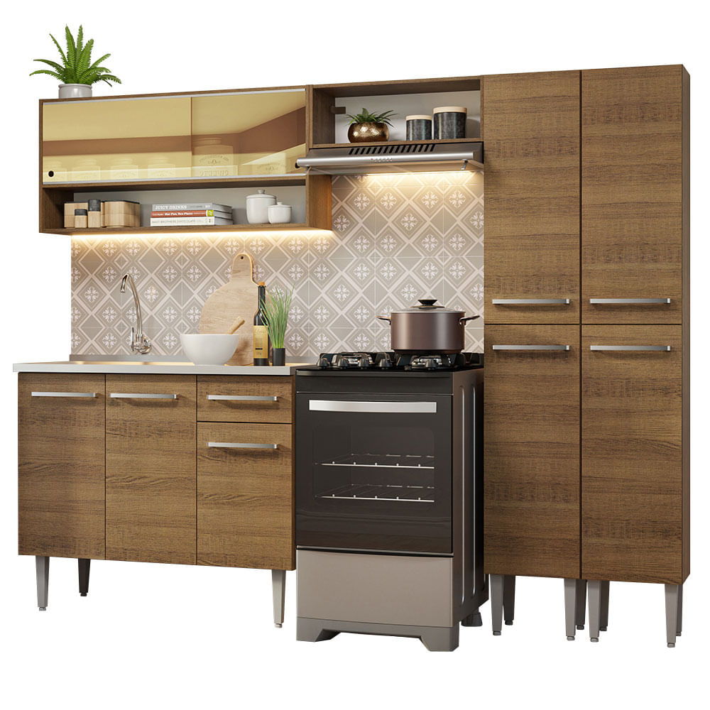 Cocina Integral 229cm Con Fregadero Marrón Emilly Madesa 11