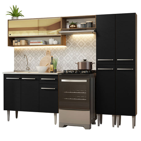Cocina Integral 229cm Con Fregadero Marrón/Negro Emilly Madesa 11
