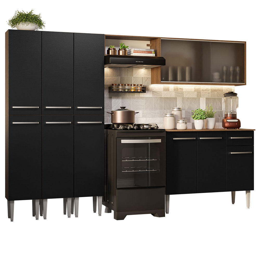 Cocina Integral 261cm Marrón/Negro Emilly Madesa 03