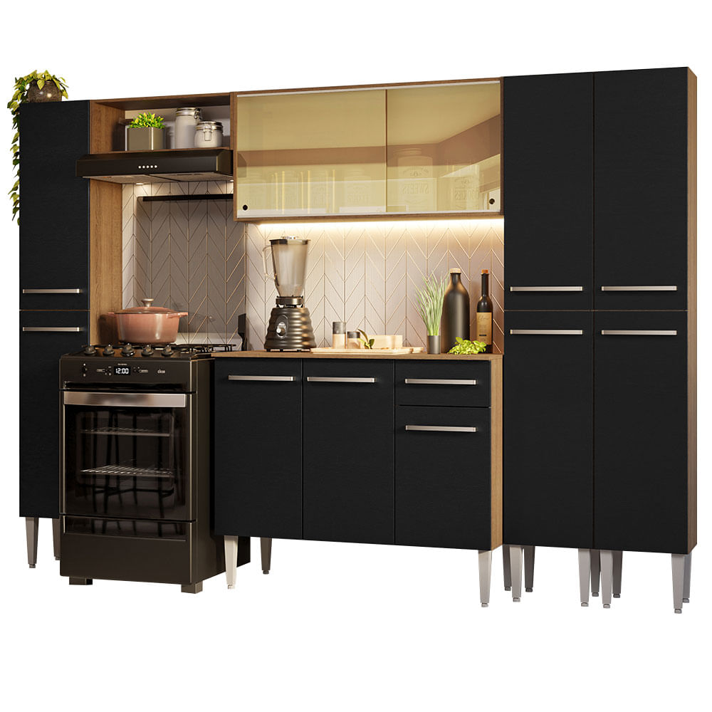 Cocina Integral 261cm Marrón/Negro Emilly Madesa 07