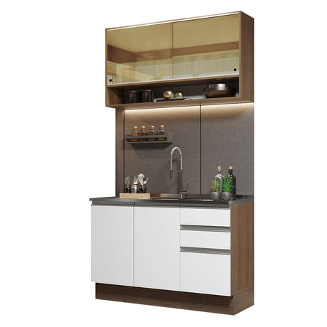 Cocina Compacta 120cm sin Mesón de Acero Blanco/Marrón Glamy Madesa 02