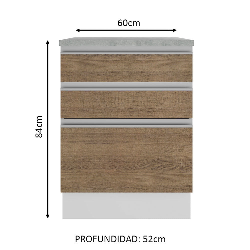 Mueble de Cocina Madesa Glamy 60 cm 3 Cajones Blanco/Marrón