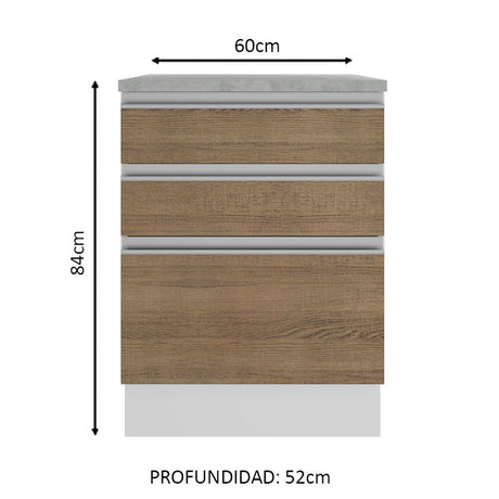 Mueble de Cocina Madesa Glamy 60 cm 3 Cajones Blanco/Marrón