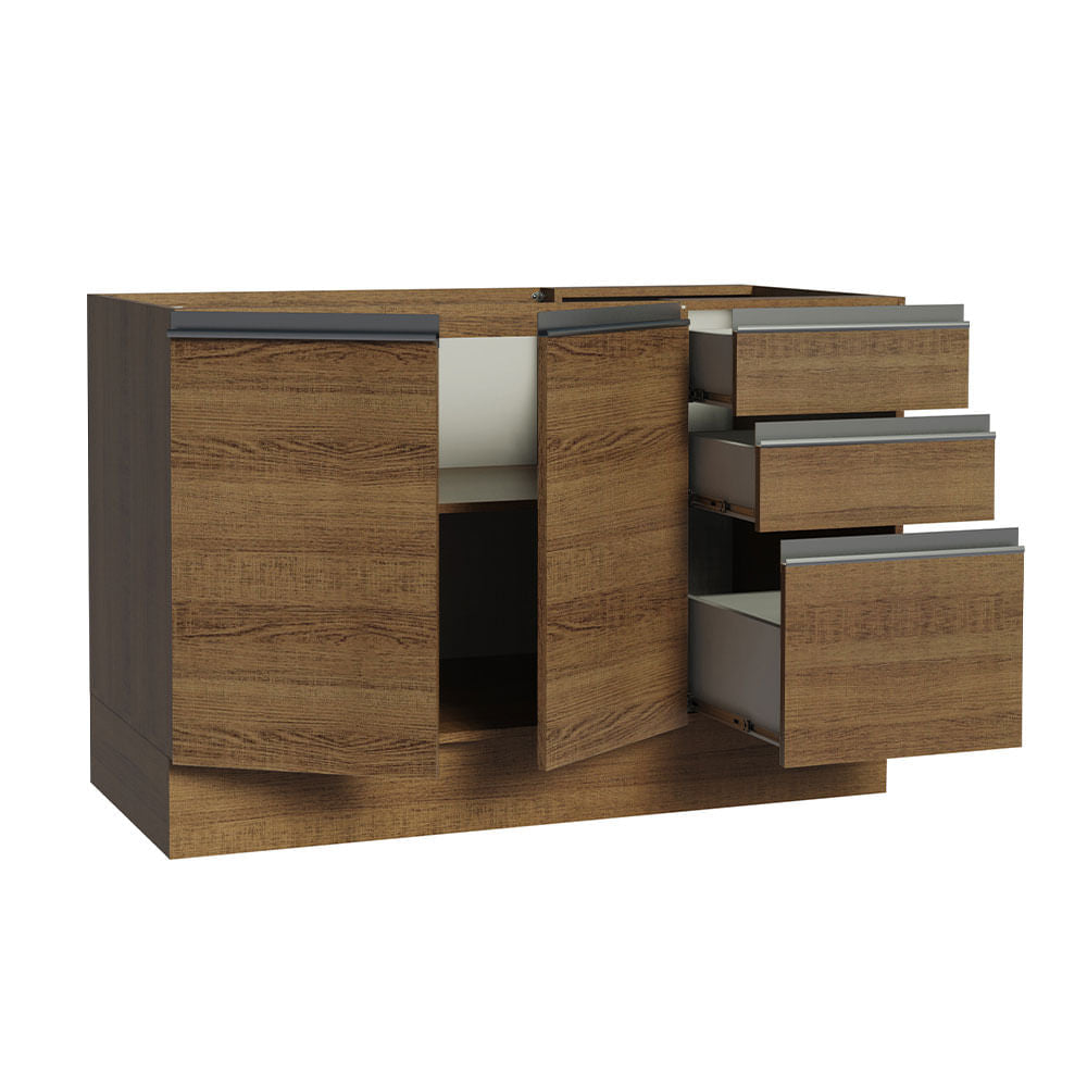 Gabinete Bajo 120 cm 2 Puertas 3 Cajones Sin Encimera Marrón Glamy Madesa