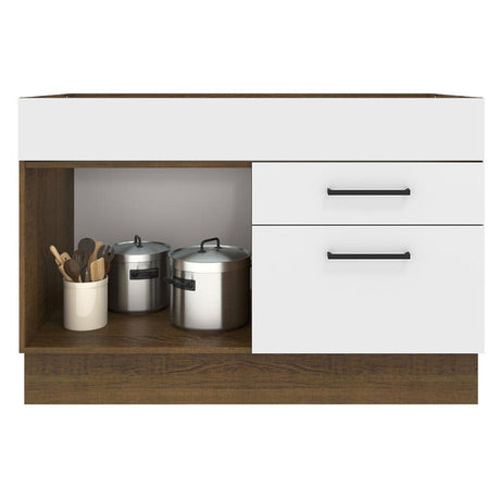 Mueble de Cocina para Fregadero Madesa Agata 1 Puerta y 2 Cajones Marrón/Blanco