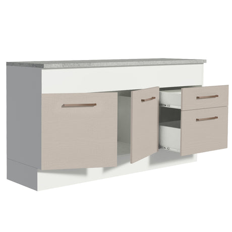 Mueble de Cocina Para Fregadero 150 cm 2 Puertas y 2 Cajones (Con Tablero) Blanco/Crema Agata Madesa