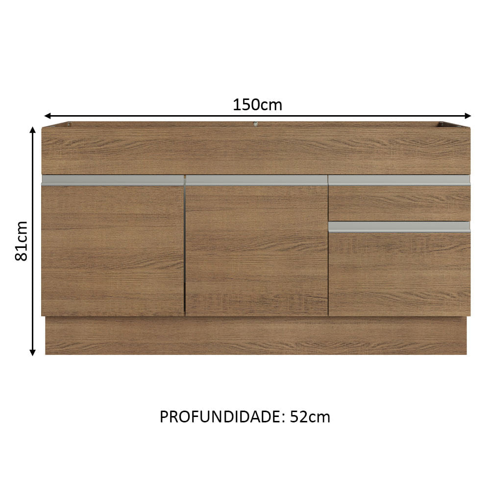 Mueble de Cocina Madesa Glamy 150 cm 2 Cajones 2 Puertas (Sin Tablero Ni Fregadero) Marrón