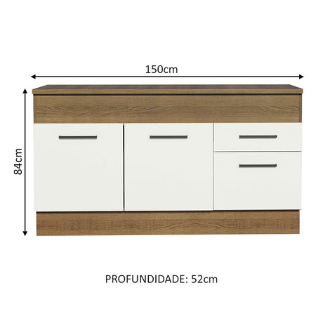 Mueble de Cocina para Fregadero 150 cm 2 Puertas y 2 Cajones (Con Encimera) Marrón/Blanco Agata
