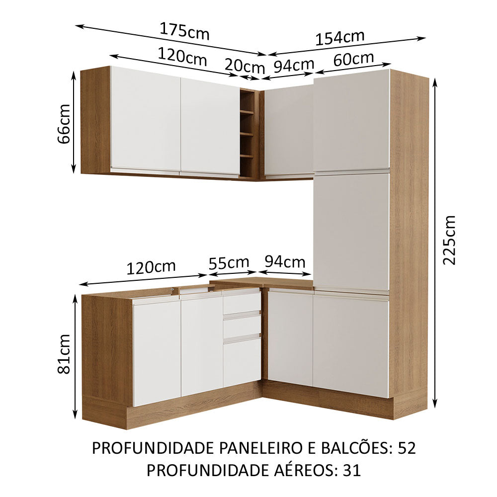 Cocina Integral Esquinera 329cm Marrón/Blanco Glamy Madesa 01