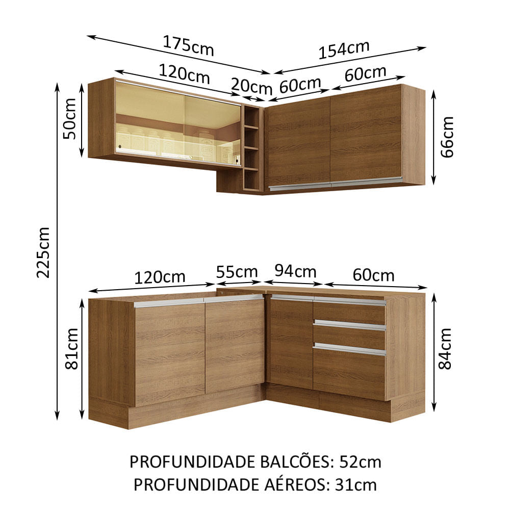 Cocina Integral Esquinera 329cm Marrón Glamy 02